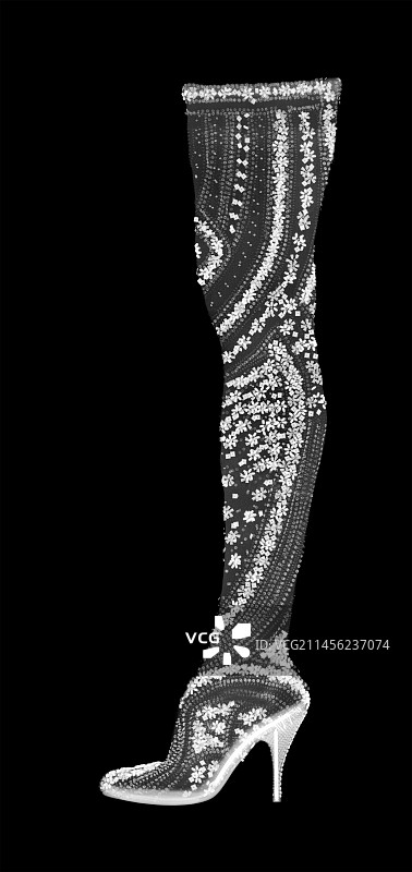 镶珠宝的长筒高跟鞋X光照图片素材