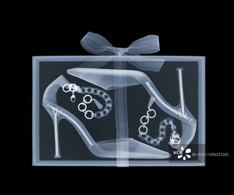 装有高跟鞋的礼品盒，X光图片素材