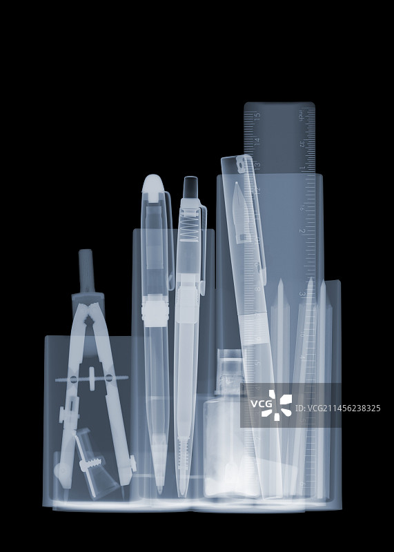 办公桌整理和书写工具X光图图片素材