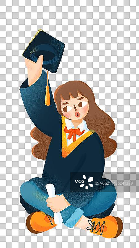 毕业季学生举学士帽子元素插画图片素材