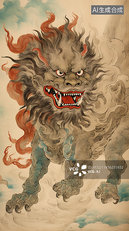 【AI数字艺术】山海经神兽麒麟插画图片素材