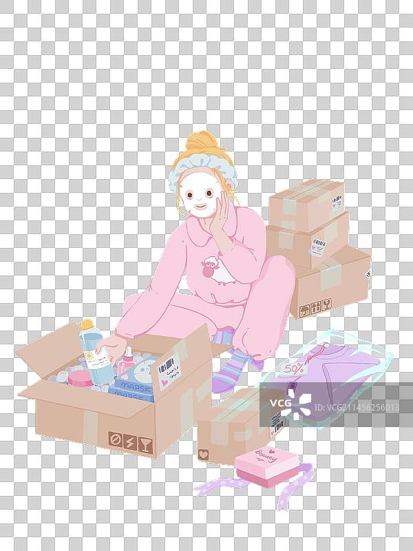 宅女购物拆快递图片素材