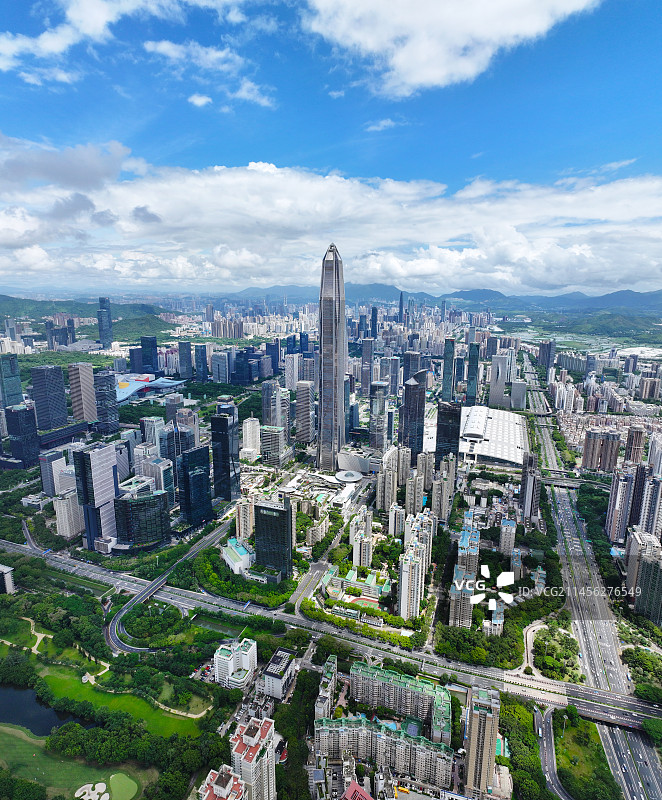 广东省深圳市福田区CBD会展中心平安金融中心购物公园航拍图片素材