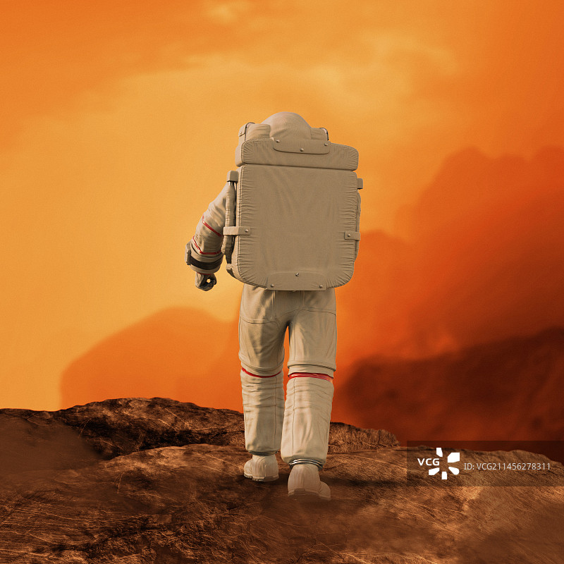 宇航员在火星表面行走插画图片素材
