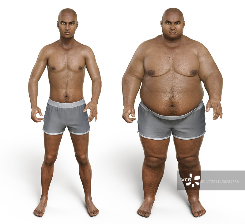 男子体重变化前后对比插画图片素材