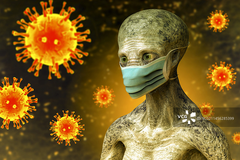 戴口罩的外星人概念插画图片素材