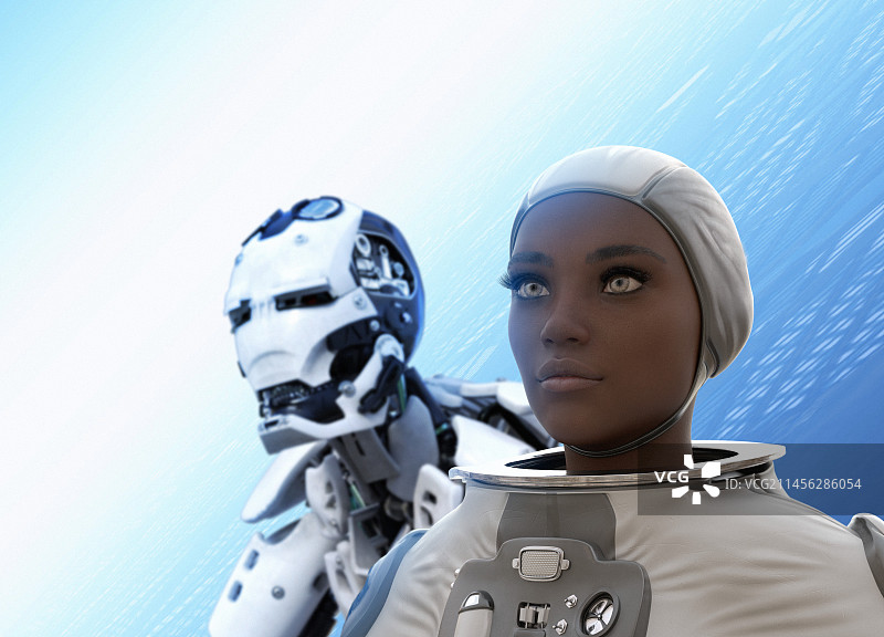 宇航员和机器人插画图片素材