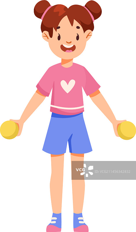快乐的小女孩做运动举重图片素材