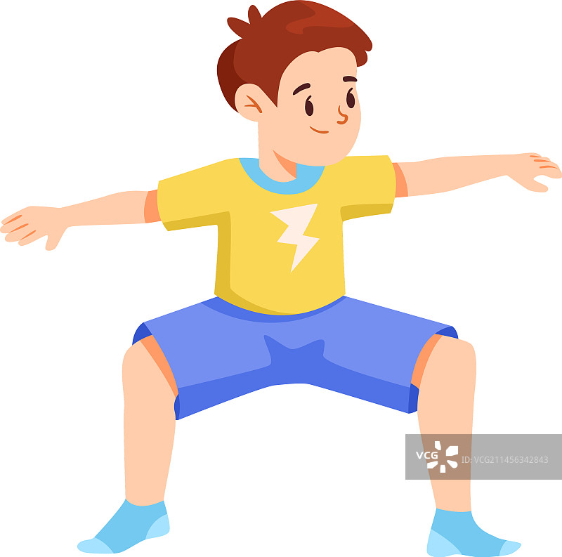 快乐的小男孩做运动伸展身体图片素材