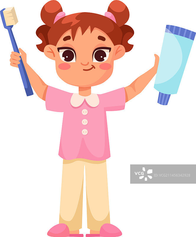 用牙刷刷牙的小女孩图片素材