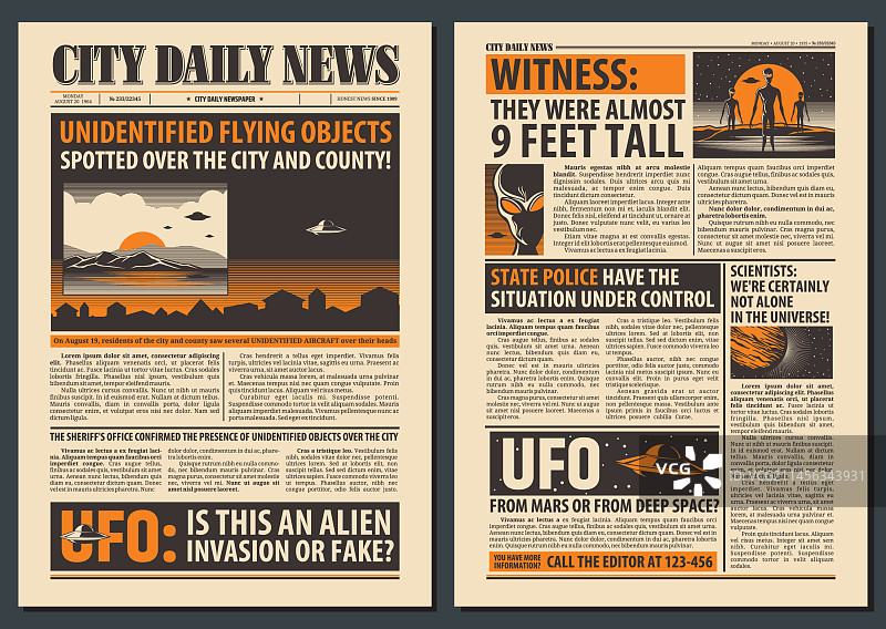 报纸模板外星人不明飞行物图片素材