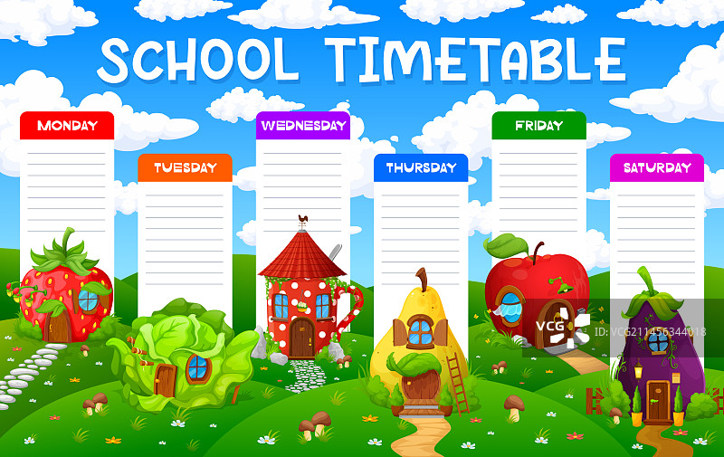 卡通童话房屋村庄时间表图片素材