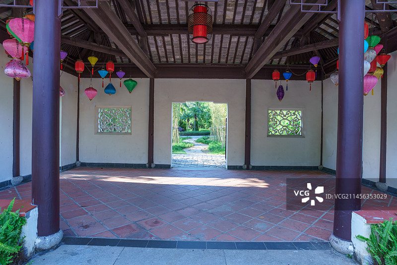 广州南沙蒲洲花园中式传统建筑亭廊庭院图片素材