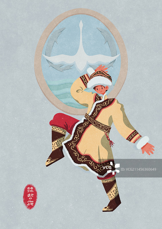 赫哲族图腾下跳舞的男性图片素材