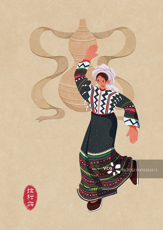 拉祜族图腾下跳舞的女性图片素材