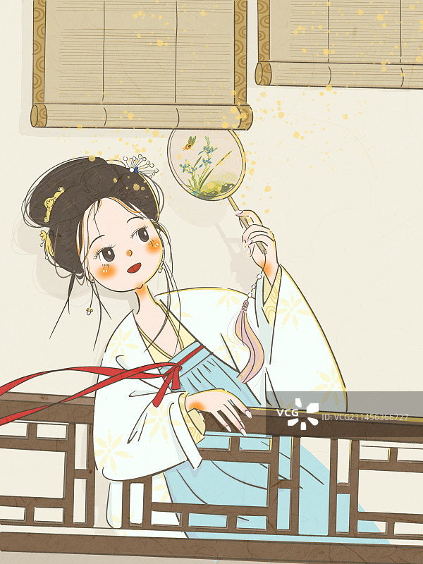 古风二十四节气之处暑团扇女孩插画图片素材