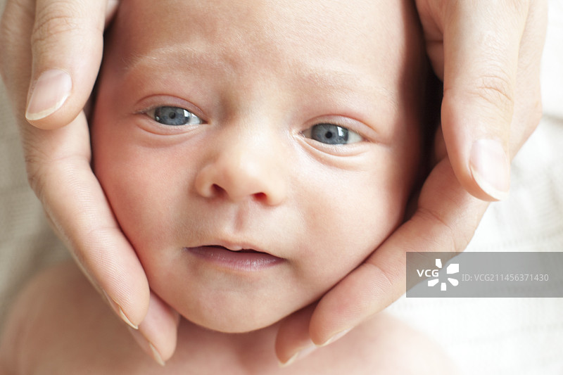 抚摸新生儿面部的人图片素材