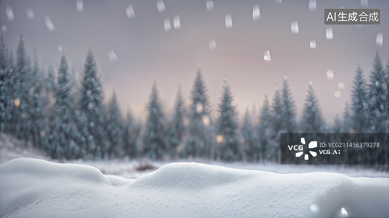【AI数字艺术】雪夜松林-圣诞节主题背景图片素材