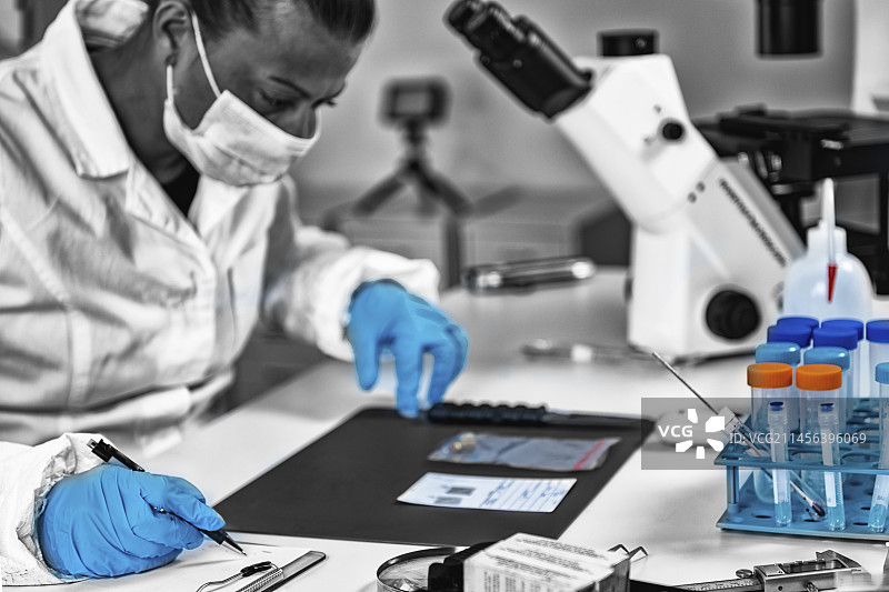 法医专家检查犯罪现场证据图片素材