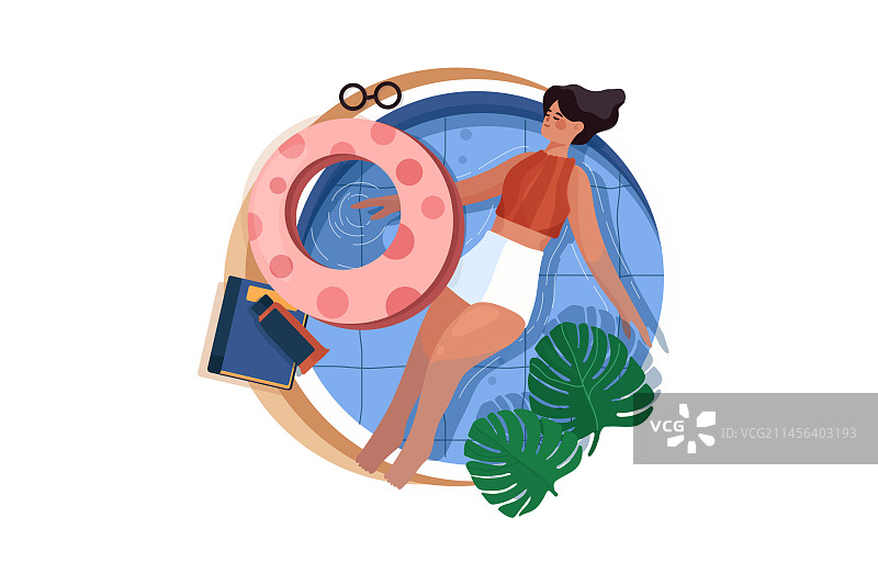 在家中泳池仰泳的年轻女人图片素材