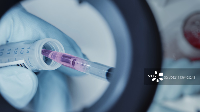 戴手套的手用微量移液管涂抹化学液体图片素材