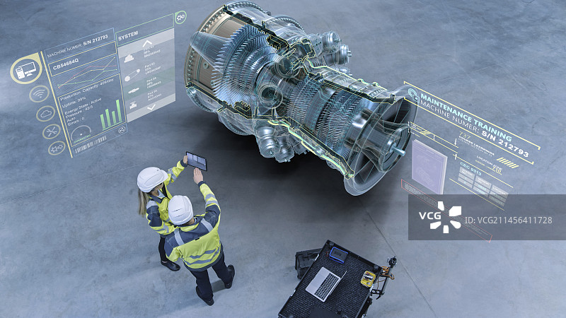 使用增强现实软件平板电脑的两位工程师图片素材