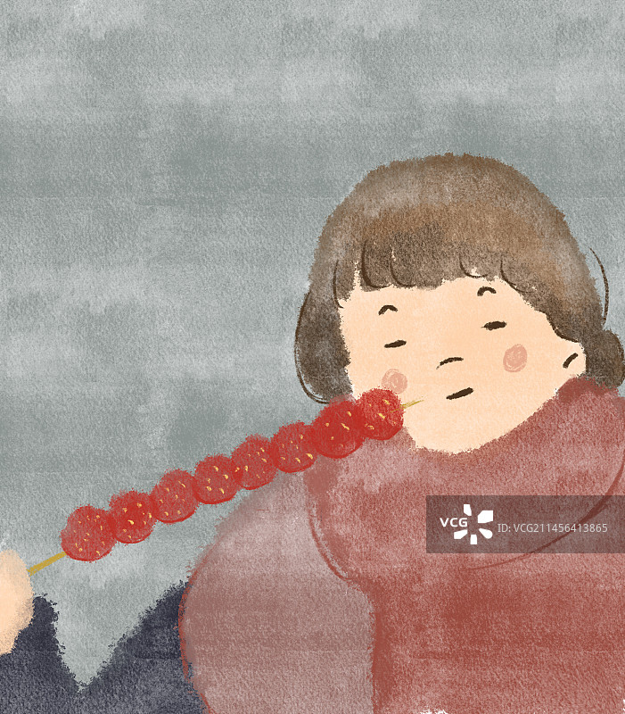 老北京胡同文化糖葫芦北京大妞手绘插画图片素材