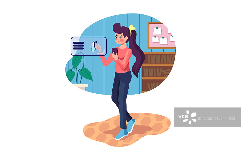 年轻女人调节客厅温度图片素材