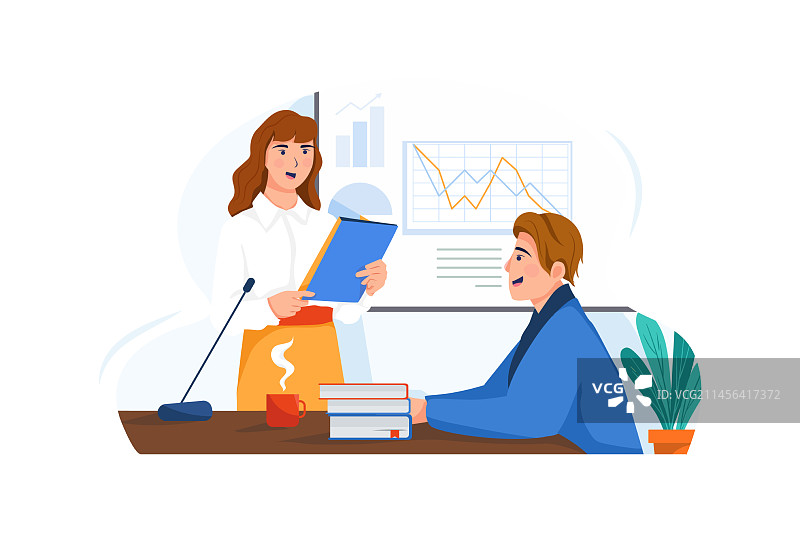 女实习生正在做关于她的演示图片素材