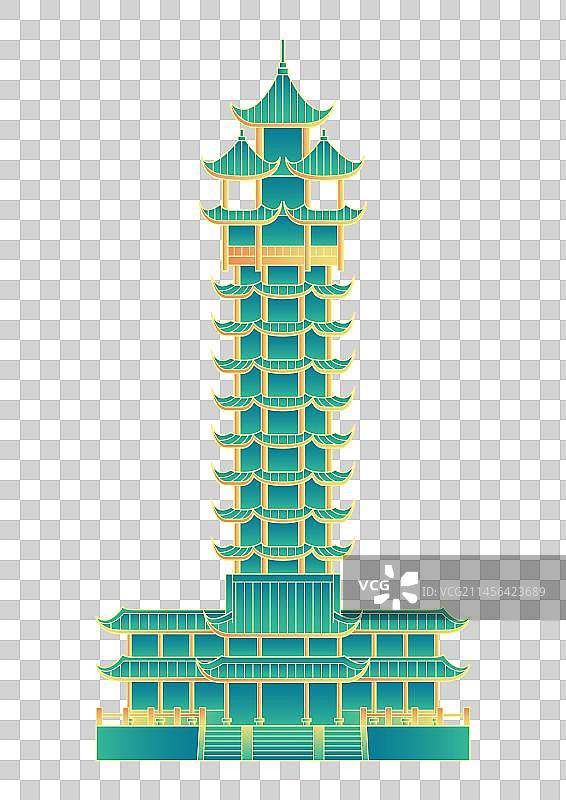成都九天楼古建筑矢量插画元素图片素材