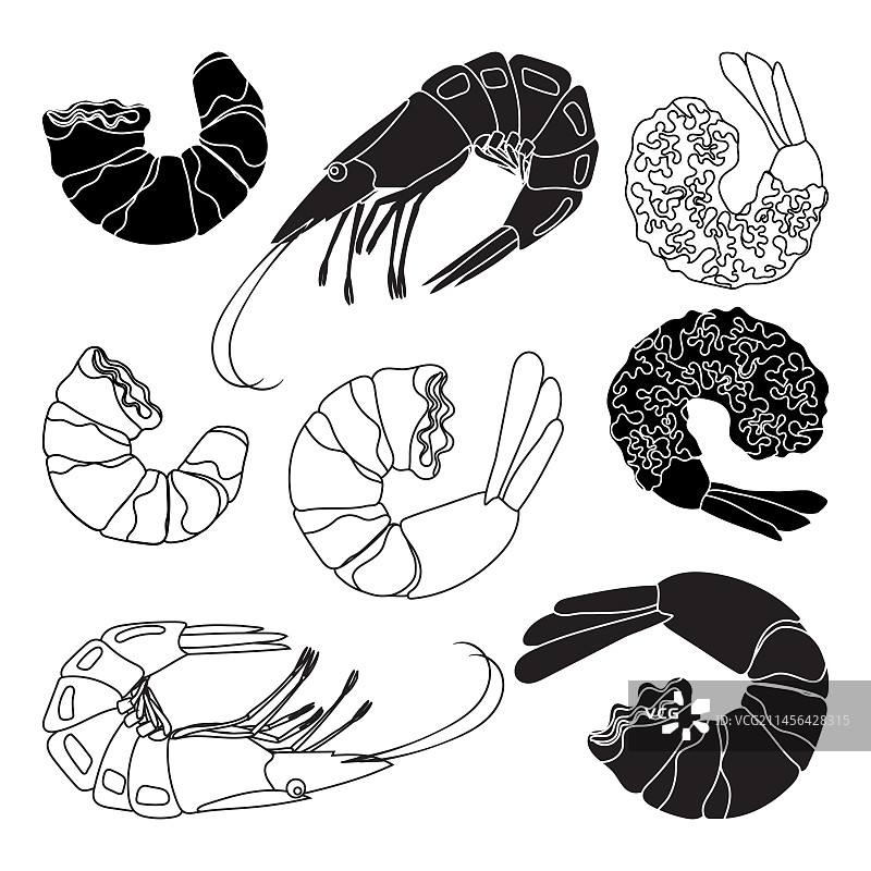 虾图标合集：虾或对虾剪影图片素材