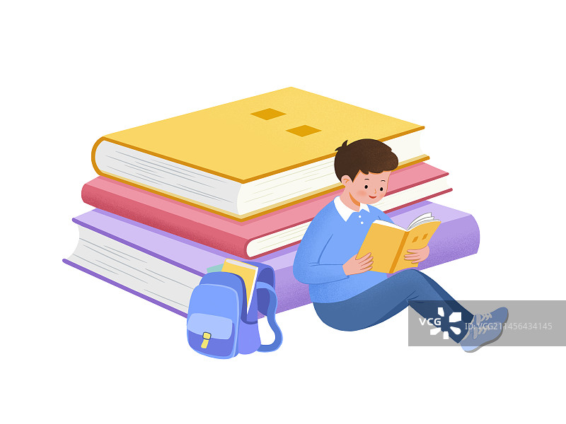 坐地上看书的男孩图片素材