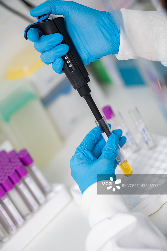 在实验室中使用微量移液器图片素材