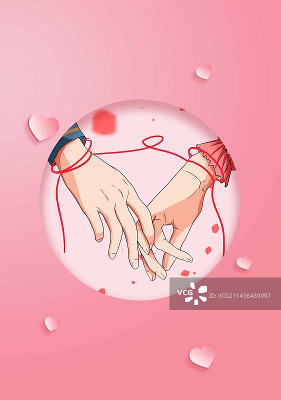 七夕情人节情侣牵手动作插画促销海报设计模板图片素材