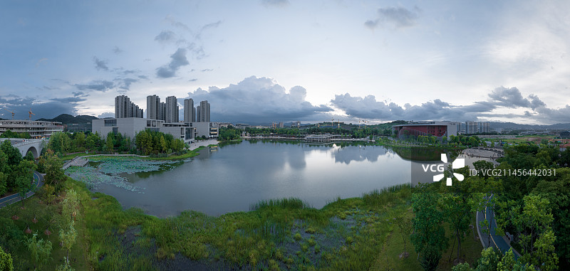 航拍浙江金华武义市民广场博物馆文化中心全景图片素材