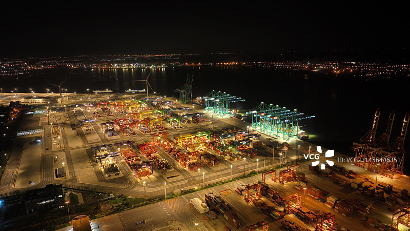 天津港夜景航拍图片素材