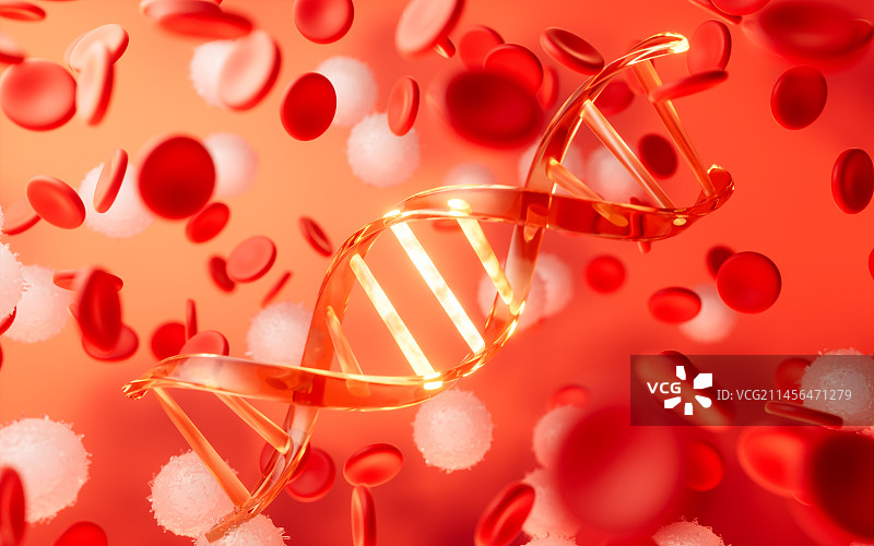 DNA与血液细胞背景3D渲染图片素材