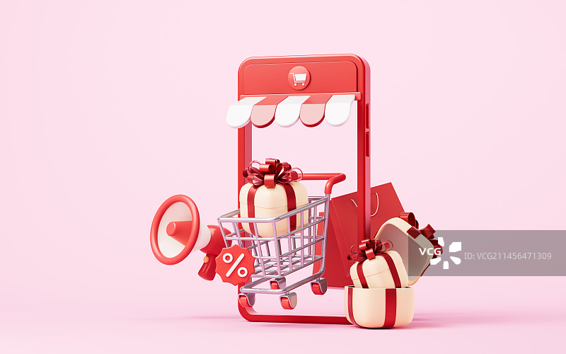 线上网店店铺网络购物主题3D渲染图片素材