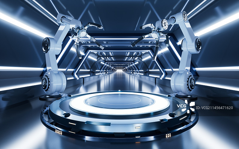科技感机械臂与智能制造3D渲染图片素材