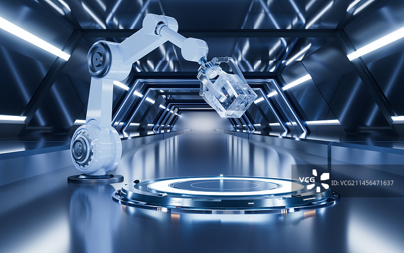 科技感机械臂与智能制造3D渲染图片素材