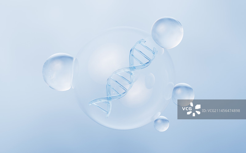 DNA与蓝色背景3D渲染图片素材