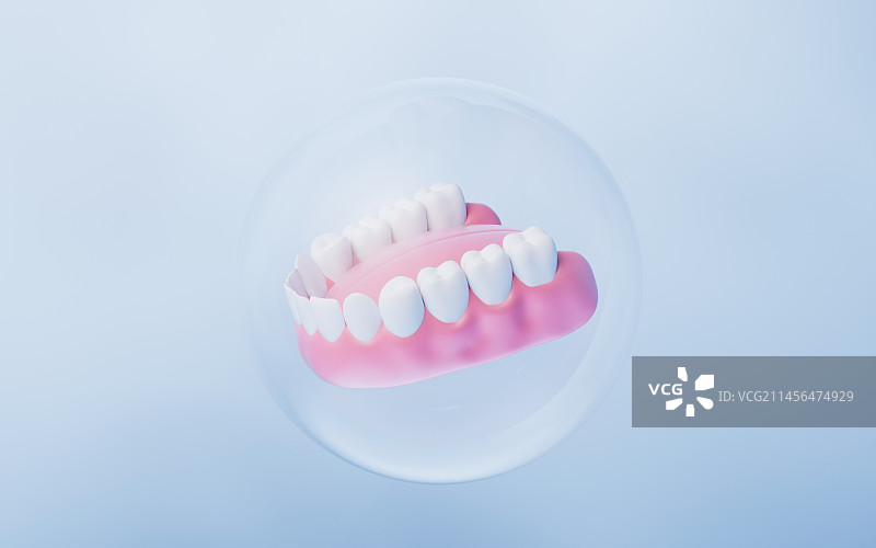 口腔牙齿与蓝色背景3D渲染图片素材