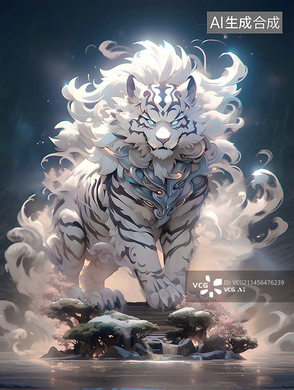 【AI数字艺术】中国古代神兽山海经系列插画之西方白虎图片素材