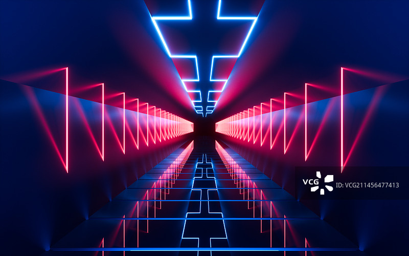抽象霓虹灯隧道3D渲染图片素材