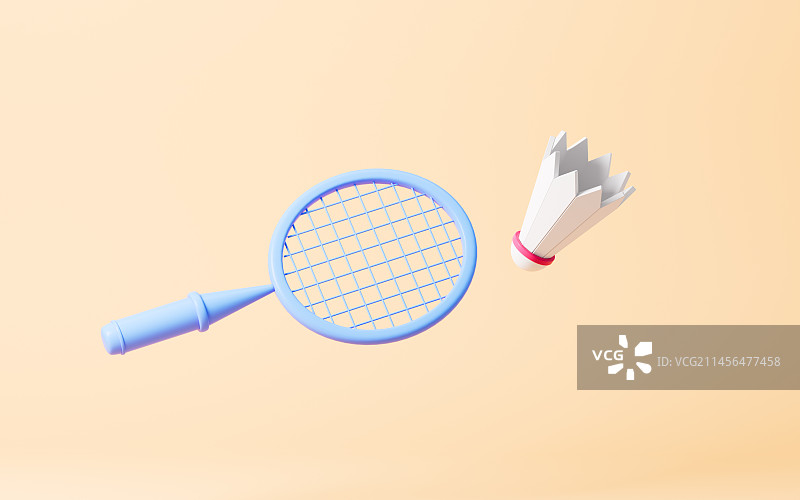 卡通羽毛球与球拍3D渲染图片素材