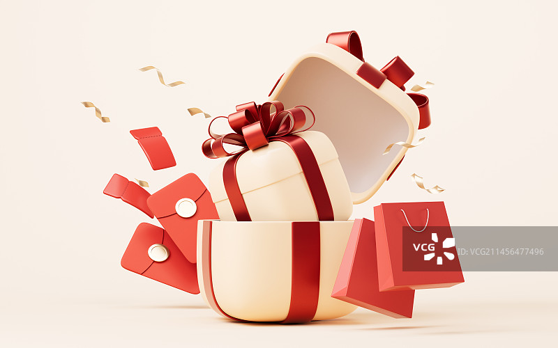 卡通方形礼物盒3D渲染图片素材