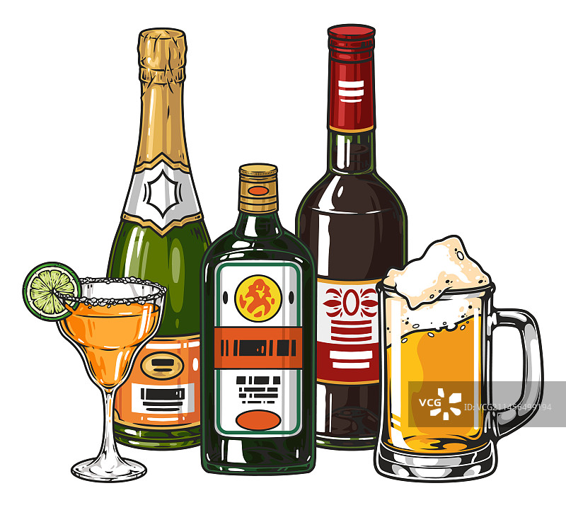 各种酒精饮料彩色标签图片素材