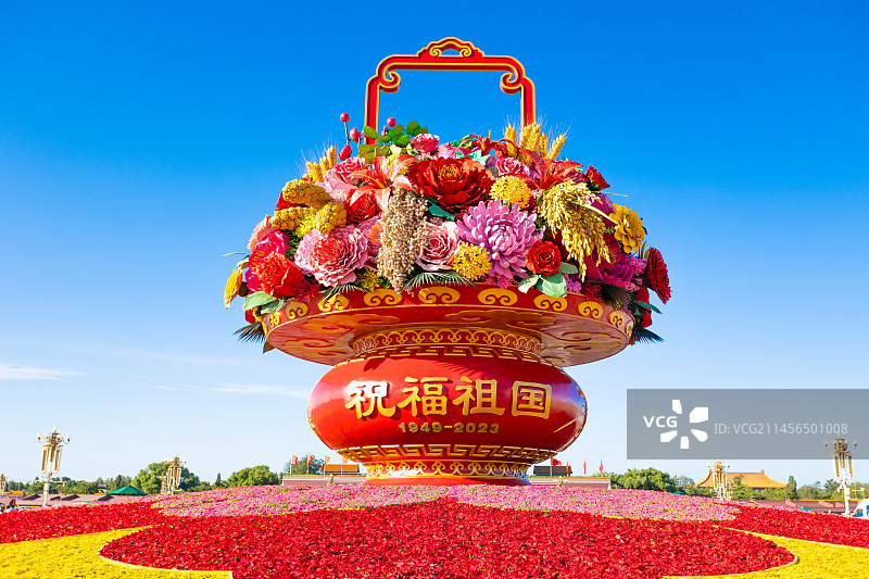 2023年天安门广场祝福祖国花篮图片素材