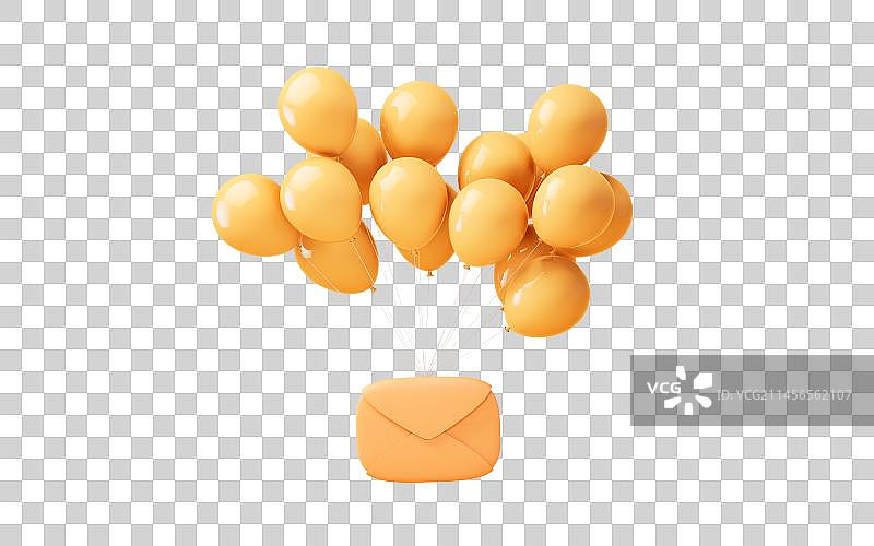 卡通风格信件与气球3D渲染图片素材