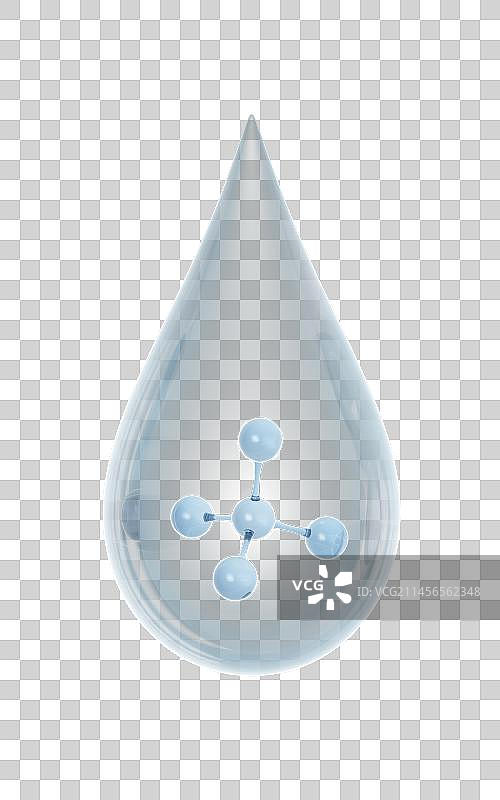 透明水滴内的分子3D渲染图片素材